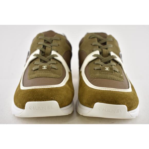 Chanel 20C Mens Brown Green White CC Logo Low Top Runner Trainer Sneaker 44 11 - Picture 7 of 12